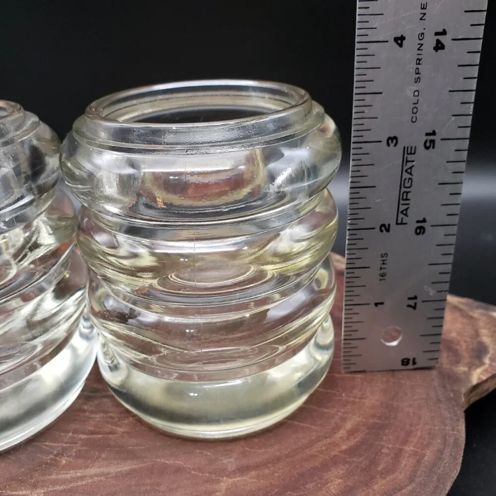 Vintage Heavy Ribbed Glass Jar Pair Apple Lid 4.25